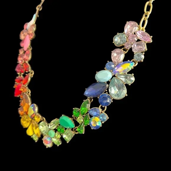 J.Crew Multicolor Crystal Statement Necklace Rainbow Pride Rare Collecto… - Picture 4 of 11